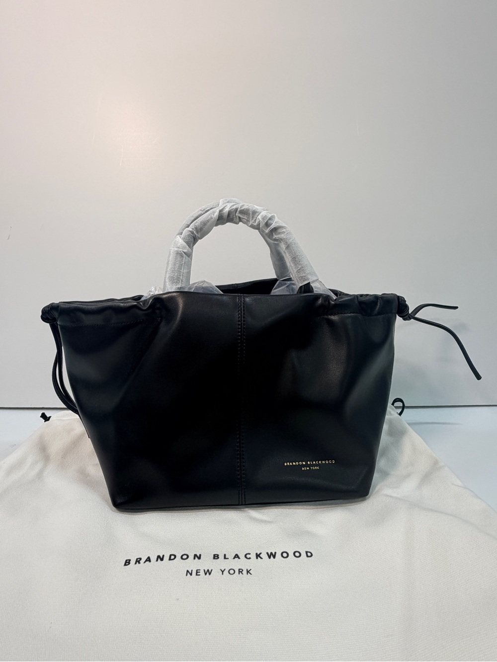 Brandon Blackwood Black Leather Drawstring Tote